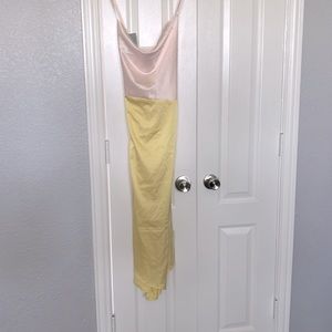 Yellow Satin Midi Dress; Size 4